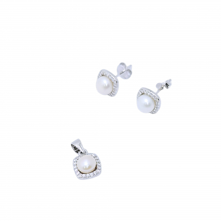 Seturi din argint - Set Elegant din Argint 925 cu Perle de Cultură și Cristale Zirconia – 3.24 g