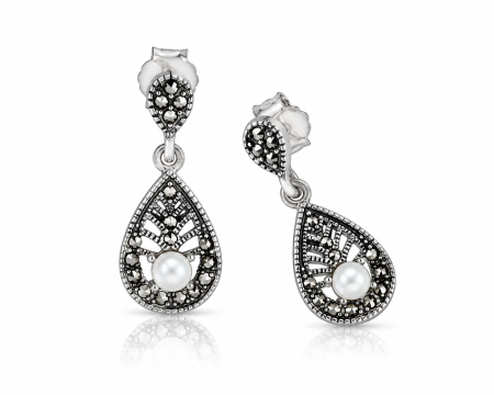 Set Elegant din Argint 925 cu Perlă și Marcasite – Inel, Cercei și Medalion [2]