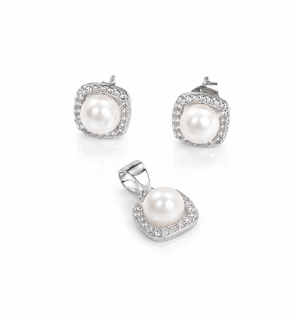 Seturi din argint - Set Elegant din Argint 925 cu Perle de Cultură și Cristale Zirconia – 3.24 g