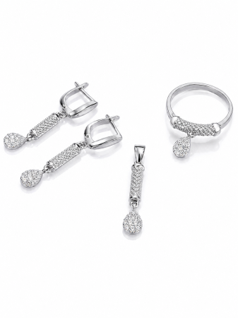 Seturi din argint - Set Elegant din Argint 925 cu Zirconii – Medalion, Inel și Cercei