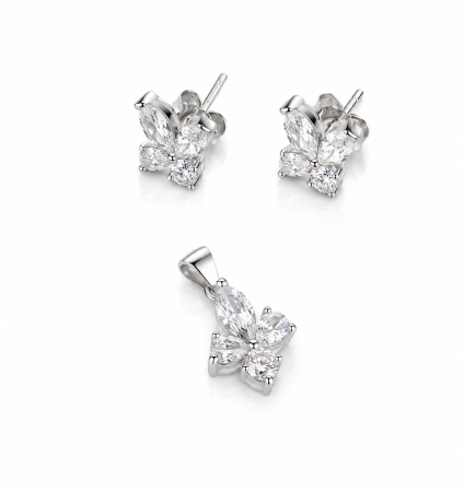 Seturi din argint - Set Elegant din Argint 925 cu Zirconii – Medalion și Cercei Design Delicat