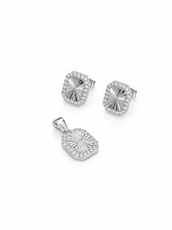 Seturi din argint - Set Elegant din Argint 925 cu Zirconii – Medalion și Cercei Geometrici