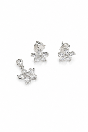 Seturi din argint - Set Floral din Argint 925 cu Zirconii – Medalion și Cercei