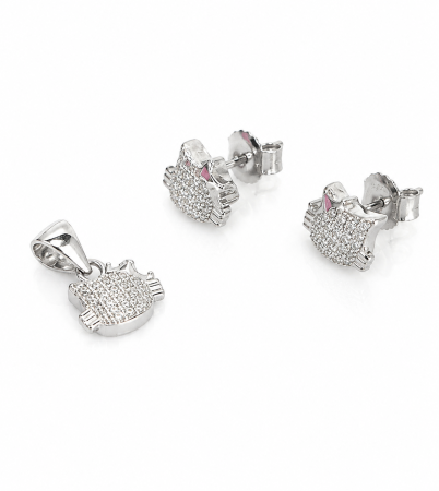 Bijuterii din argint - Set Hello Kitty din Argint 925 cu Cristale Transparente – 3.16 g