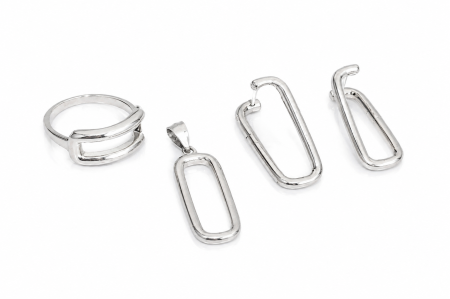 Seturi din argint - Set Minimalist Geometric din Argint 925 – Medalion, Inel și Cercei