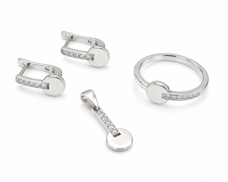 Seturi din argint - Set Modern din Argint 925 cu Zirconii – Medalion, Inel și Cercei