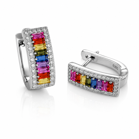 Set Modern Rainbow din Argint 925 – Medalion, Inel și Cercei cu Pietre Multicolore [2]