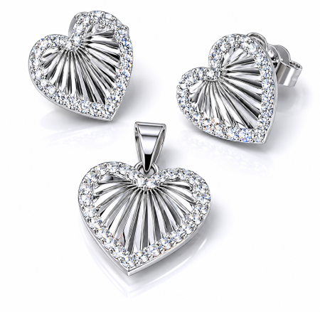 Seturi din argint - Set Romantic din Argint 925 cu Inimă Strălucitoare – Medalion și Cercei