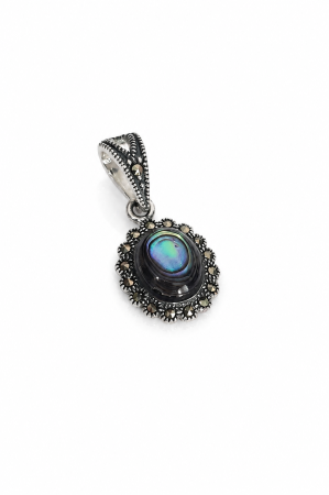 Set Vintage din Argint 925 cu Sidef Abalone și Marcasite – Medalion, Inel și Cercei [1]