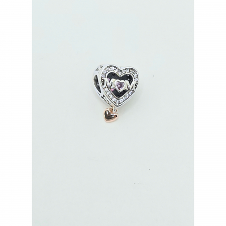Bratari cu Talismane - Talisman "Mom" Inimioară cu Piatra Mov din Argint 925 cu Cristale Zirconia – 3.05 g