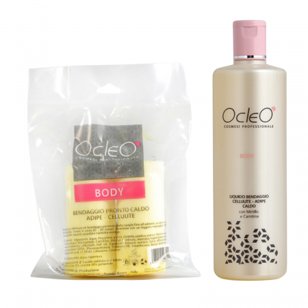 Promotii - Kit Lichid anticelulitic cu efect termic de incalzire + 2 bandaje impregnate