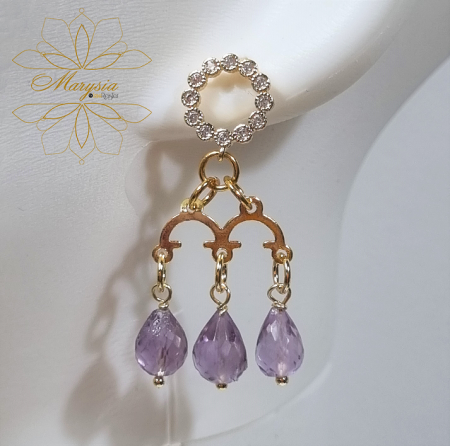 Cercei pietre si perle naturale - Marysia Amethyst Drops