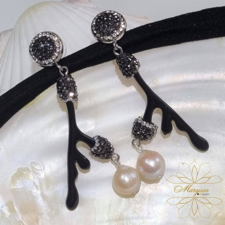 Cercei pietre si perle naturale - Marysia Black Coral