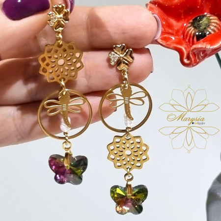 Cercei pietre si perle naturale - Marysia Butterfly and Dragonfly