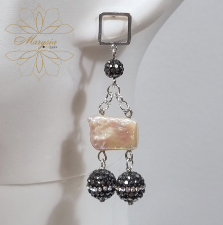 Cercei pietre si perle naturale - Marysia Rhinestone and Pearls