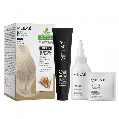 Vopsea fără amoniac (kit complet) / Măști colorante pentru acasă - MEILAB ZERO BLOND PLATINAT (nr. 10)