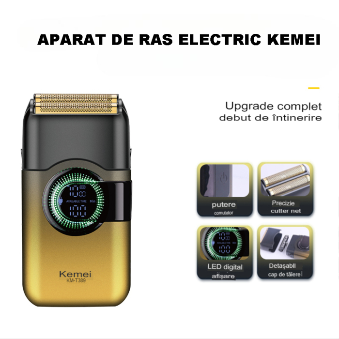 Aparat de ras electric profesional, KEMEI KM-T389, folie titan, afisaj LCD, 7500rpm [4]