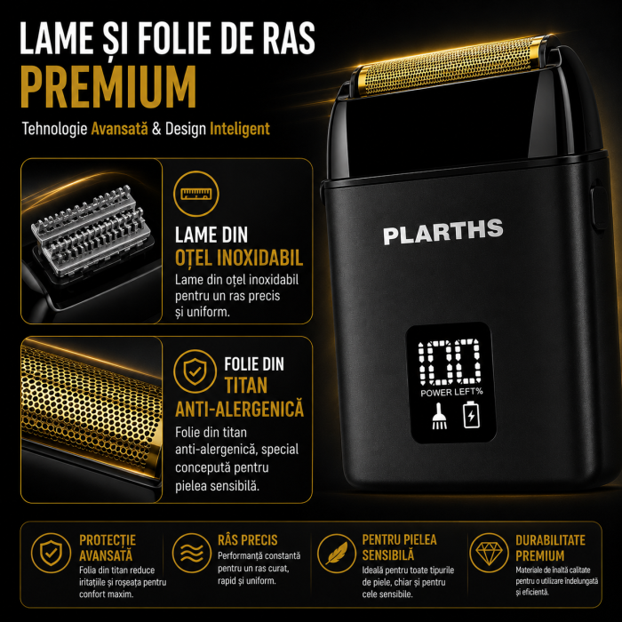 Aparat de ras electric profesional, PLARTHS NG-983, folie titan, afisaj LCD, husa, acumulator 1400 mAh, 8100rpm, black [3]