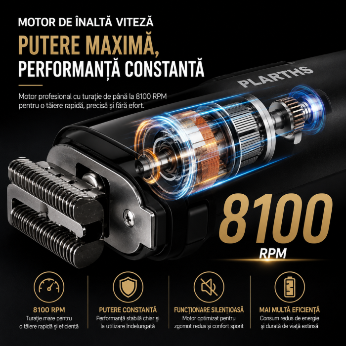 Aparat de ras electric profesional, PLARTHS NG-983, folie titan, afisaj LCD, husa, acumulator 1400 mAh, 8100rpm, black [2]
