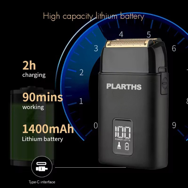 Aparat de ras electric profesional, PLARTHS NG-983, folie titan, afisaj LCD, husa, acumulator 1400 mAh, 8100rpm, black [3]
