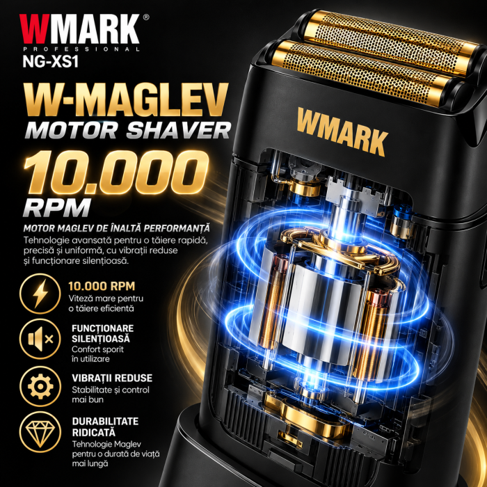 Aparat de Ras Profesional WMARK NG-XS1, W-Maglev 10.000 RPM, 2000mAh, 120 Min [6]