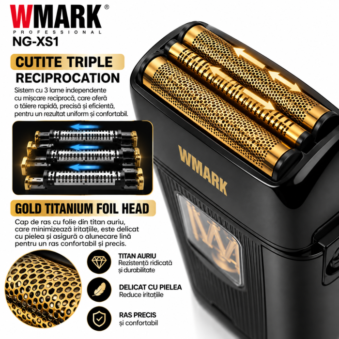 Aparat de Ras Profesional WMARK NG-XS1, W-Maglev 10.000 RPM, 2000mAh, 120 Min [5]