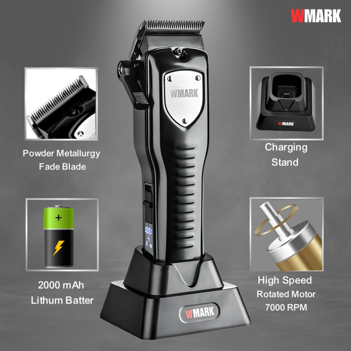 Aparat de tuns profesional WMARK, 8 inaltatoare, afisaj LED, 8 gratare, stand incarcare, type C, negru [3]