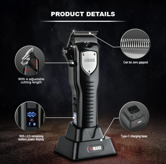 Aparat de tuns profesional WMARK, 8 inaltatoare, afisaj LED, 8 gratare, stand incarcare, type C, negru [8]