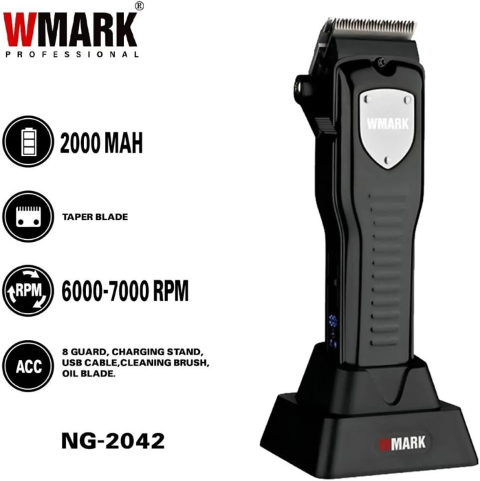 Aparat de tuns profesional WMARK, 8 inaltatoare, afisaj LED, 8 gratare, stand incarcare, type C, negru [2]