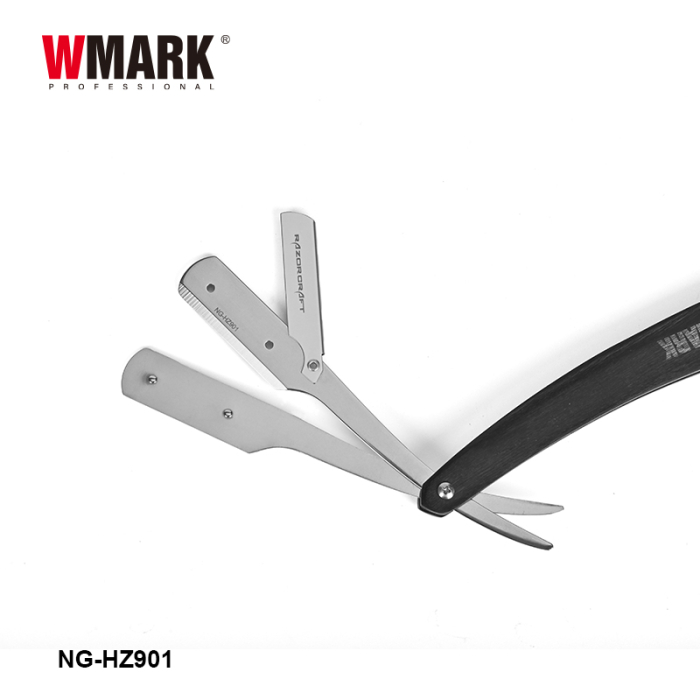 Brici profesional pentru ras otel inoxidabil maner din lemn WMARK NG-HZ901,  cu lama interschimbabila, 10 rezerve [5]