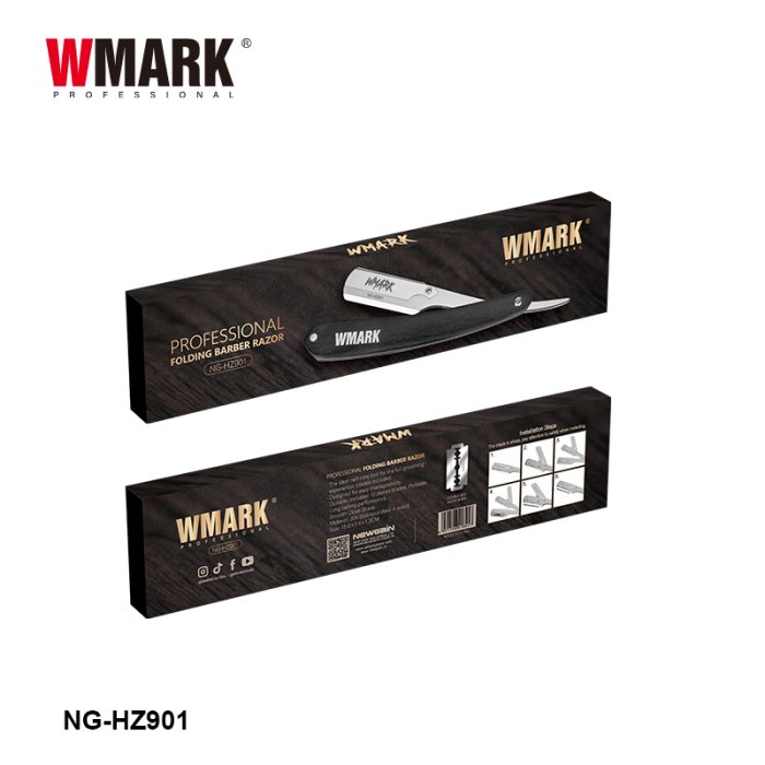 Brici profesional pentru ras otel inoxidabil maner din lemn WMARK NG-HZ901,  cu lama interschimbabila, 10 rezerve [6]