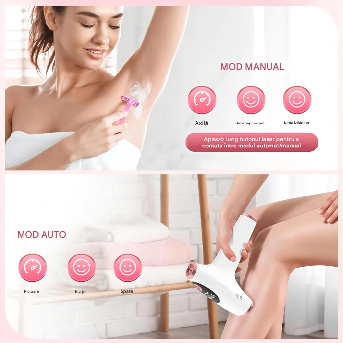 Epilator IPL OIAO E69-HR009, Pentru Epilare Definitiva Fara Durere, Tehnologie IPL, 5 Trepte De Intensitate, Senzor Piele SmartSkin, Mod Automat, Cu Afisaj, 990.000 de Pulsati [7]