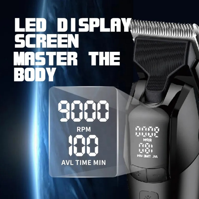 Kemei KM-1858 – Masina de tuns profesionala fara fir, lamă DLC, 10 W, 4600 mAh, 9000 RPM, LCD, autonomie 360 minute [6]