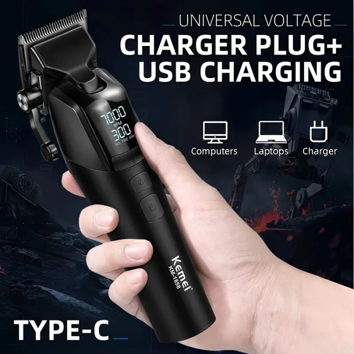 Kemei KM-1858 – Masina de tuns profesionala fara fir, lamă DLC, 10 W, 4600 mAh, 9000 RPM, LCD, autonomie 360 minute [3]