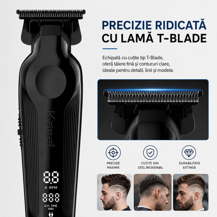 Masina de contur Kemei KM-264 T-Blade, 180 min autonomie, display LED, trimmer precis cu accesorii incluse - Copie [4]