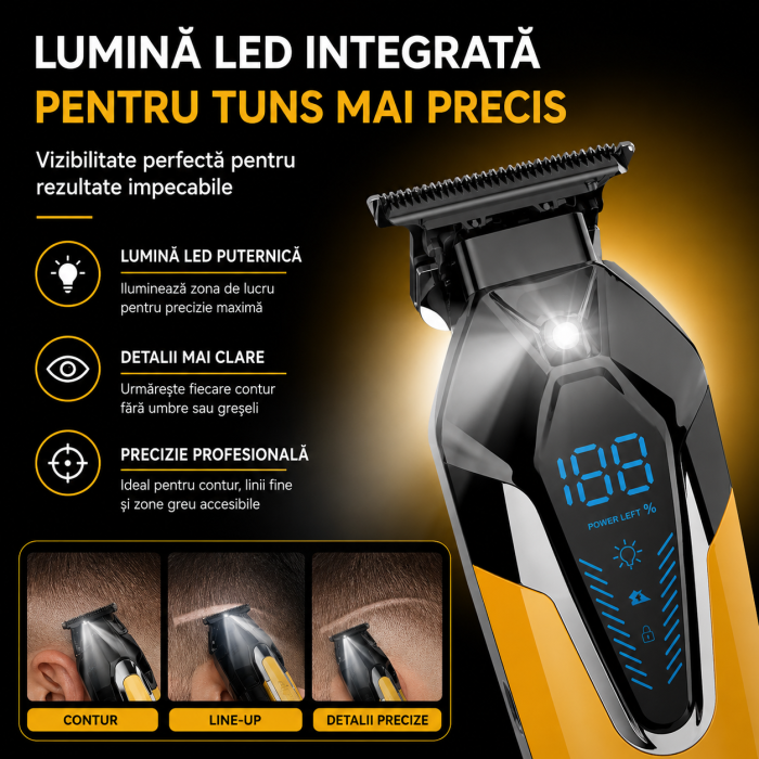 Masina de Contur Profesionala Kemei KM-1572, Motor 9000 RPM, Acumulator 1200 mAh, USB Type-C, 3 Inaltatoare [4]