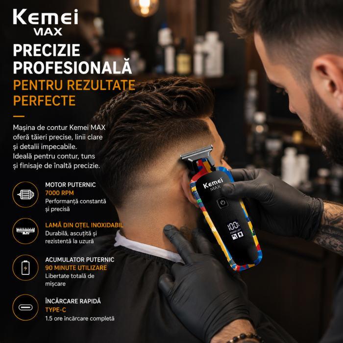 Masina de Contur Profesionala Kemei KM-MAX5090, 7000 RPM, Display LED, Incarcare Type C [9]