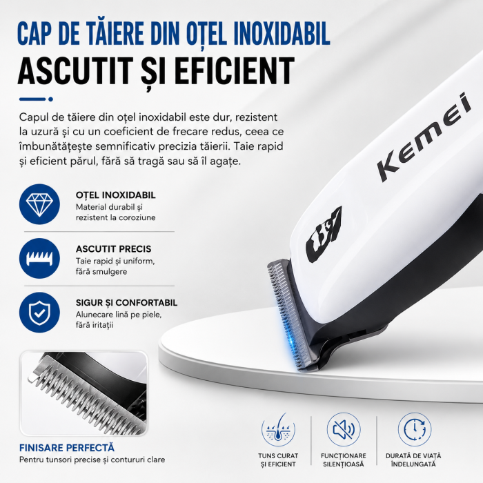 Mașină de Contur Profesională Kemei KM-PG232, Motor 3.2V, Acumulator 1200mAh, Autonomie 200 Min, Display LCD, Lamă T din Oțel Inoxidabil, 3 Înălțătoare 1/2/3 mm, Încărcare USB [3]
