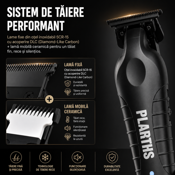 Masina de Contur Profesionala, PLARTHS NG-317, Motor puternic 7000rpm, Lama DLC, Cutit Ceramic, Stand Incarcare, Led Incarcare, Type C, 3 Inaltatoare, Negru [4]