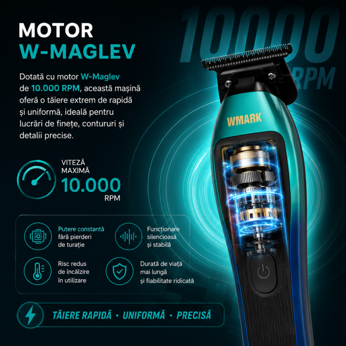 MASINA DE CONTUR PROFESIONALA WMARK NG-XT1 POLAR, MOTOR W-MAGLEV 10.000RPM, STAND INCARCARE, CUTITE DLC [3]