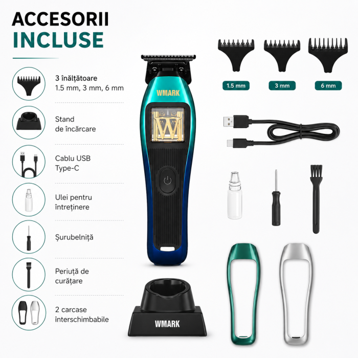MASINA DE CONTUR PROFESIONALA WMARK NG-XT1 POLAR, MOTOR W-MAGLEV 10.000RPM, STAND INCARCARE, CUTITE DLC [4]