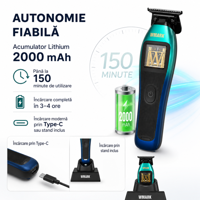 MASINA DE CONTUR PROFESIONALA WMARK NG-XT1 POLAR, MOTOR W-MAGLEV 10.000RPM, STAND INCARCARE, CUTITE DLC [2]