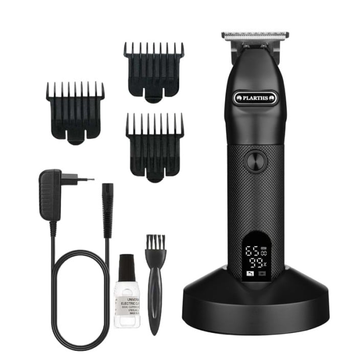Masina de tuns barba si contur profesionala, Plarths JM-751A, stand incarcare, baterie Li-ion 180 min, afisaj LCD, negru [1]