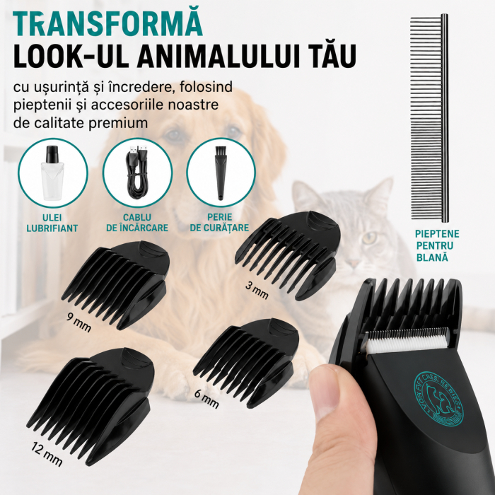 Aparat de tuns animale, VGR V-209 Profesionala, Display LED, Lame Ceramice, IPX7 Waterproof, 2000mAh, 200 Minute Autonomie, USB Type-C [6]