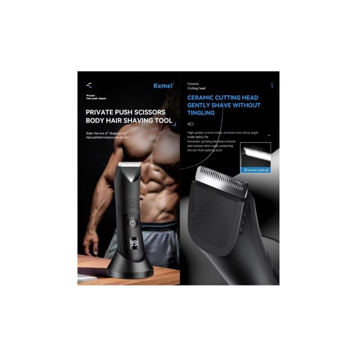 Masina de tuns Kemei 1840, inghinal, barba si corp, rezistent la apa IPX7, 6000 rpm, cu stand, incarcare Type-C, negru [8]