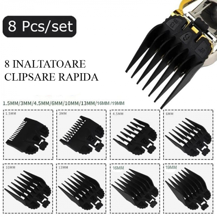 Masina de tuns parul profesionala, PLARTHS NG-1001, afisaj LED, 8 gratare 1.5-19mm, 1 pieptene, incarcare type C, negru [2]