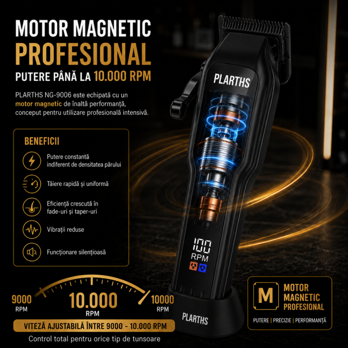 Masina de tuns parul profesionala PLARTHS NG-9006, motor magnetic 10.000rpm, 10 inaltatoare premium 1.5-25mm [3]