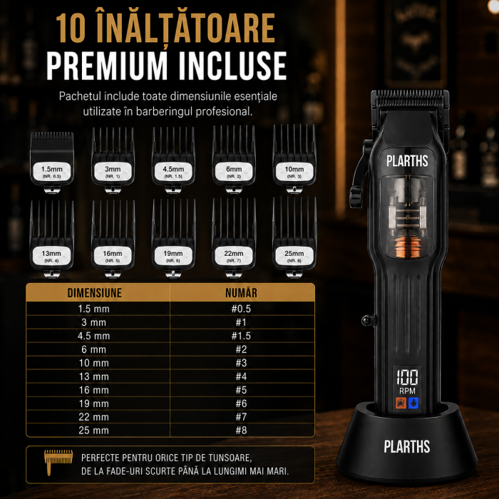 Masina de tuns parul profesionala PLARTHS NG-9006, motor magnetic 10.000rpm, 10 inaltatoare premium 1.5-25mm [2]