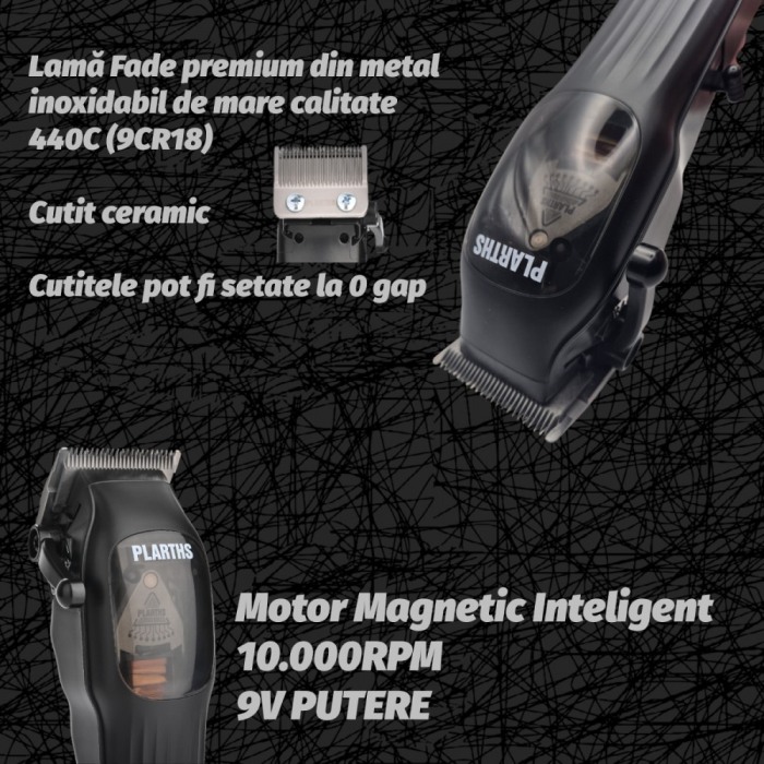 Masina de tuns parul profesionala PLARTHS NG-9006, motor magnetic 10.000rpm, 10 inaltatoare premium 1.5-25mm [7]
