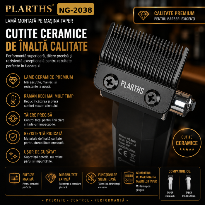 Masina de tuns profesionala cu acumulator, PLARTHS NG-2038, motor puternic 9000rpm, afisaj LED, 6 gratare premium 1.5mm - 12mm [4]